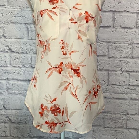 Le Chateau Floral Crêpe de Chine V-Neck Size Extra Small - Picture 4 of 12